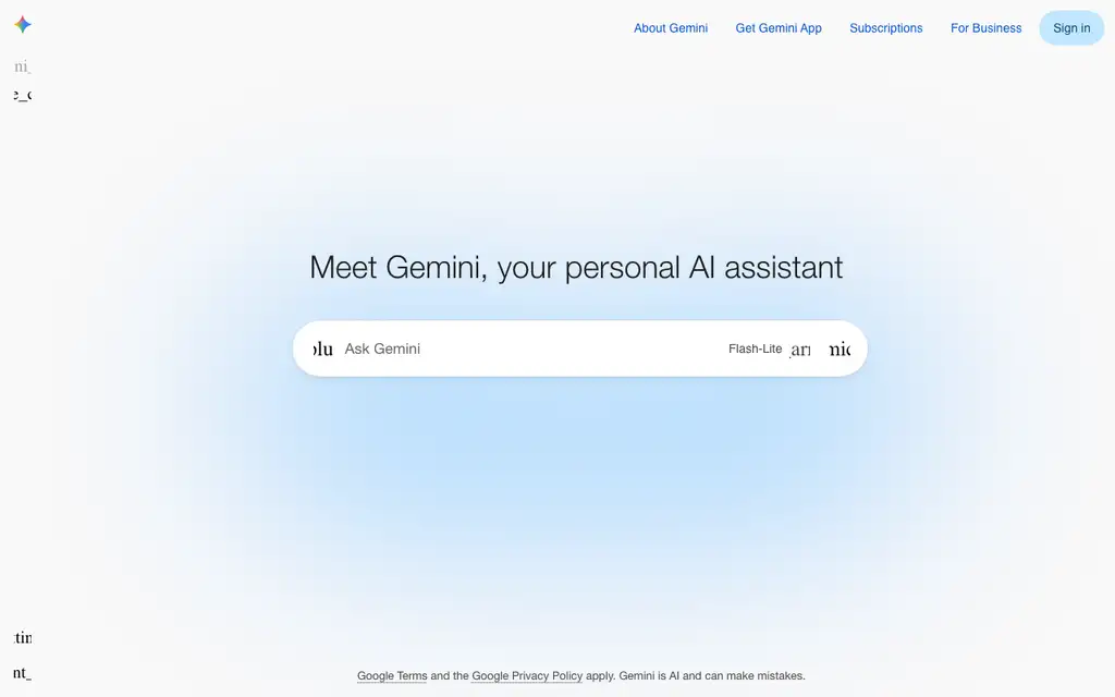 Google Gemini website homepage screenshot