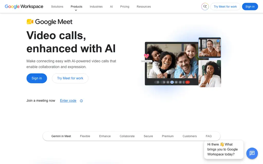 Google Meet website homepage screenshot