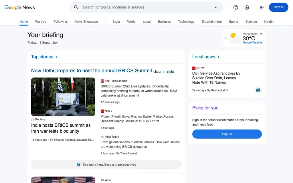 Google News website homepage screenshot
