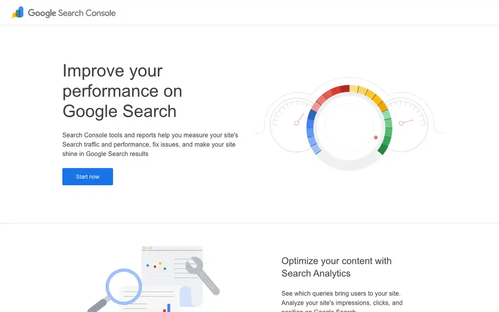 Google Search Console website homepage screenshot