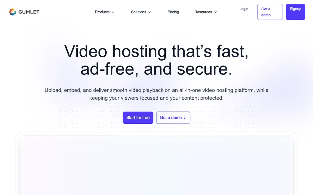 Gumlet Video website homepage screenshot