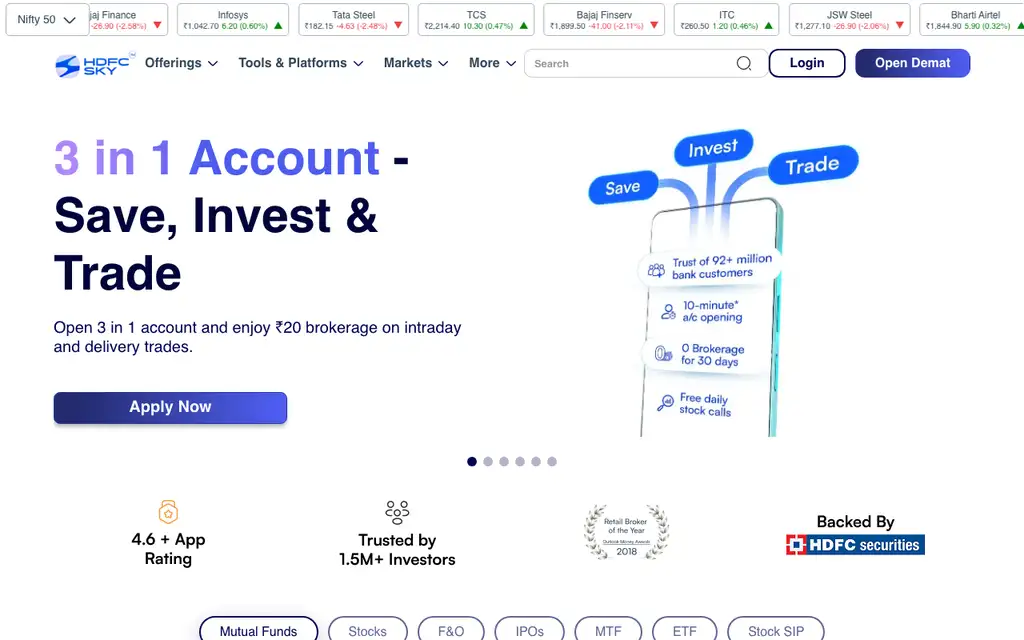 HDFC Sky website homepage screenshot