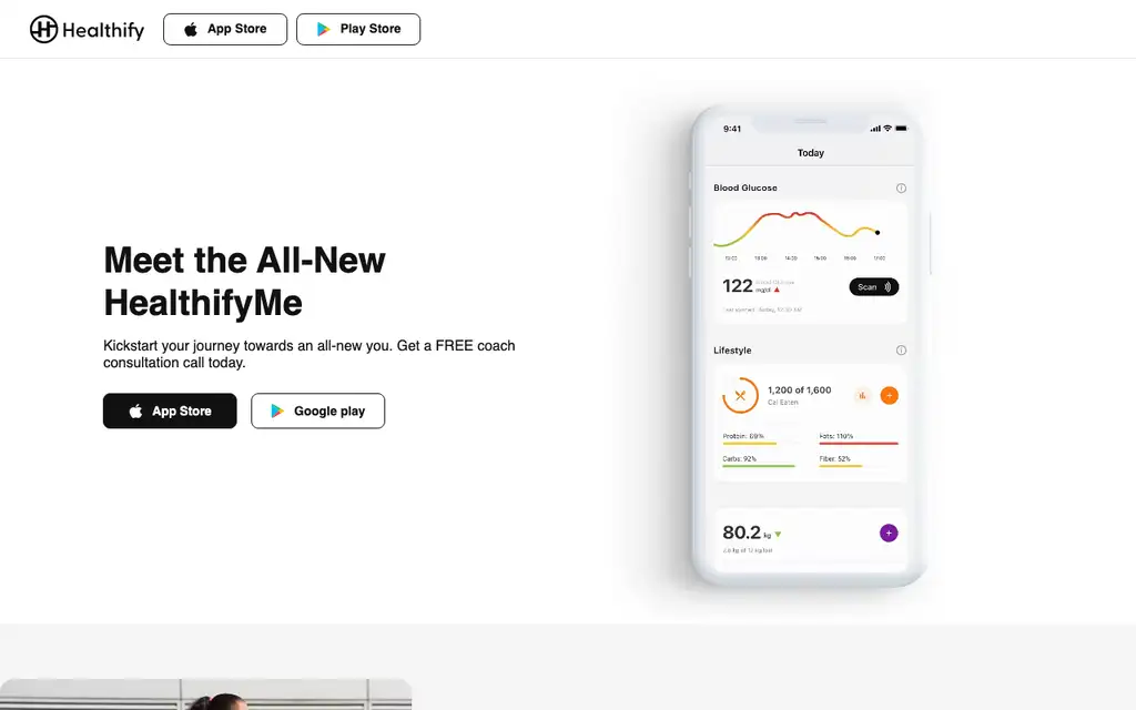 HealthifyMe App website homepage screenshot