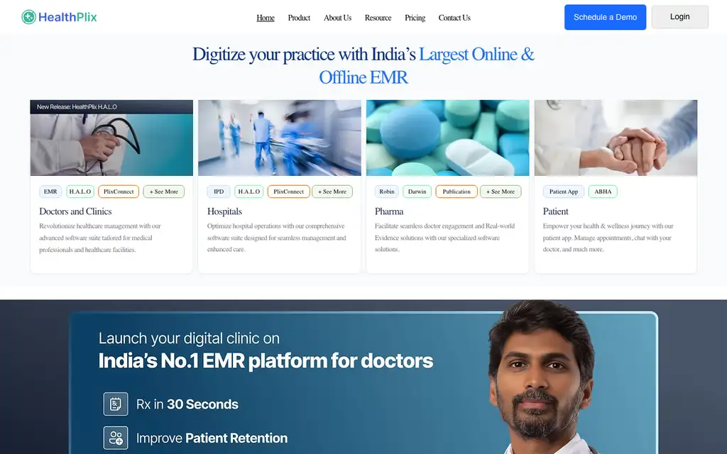 HealthPlix website homepage screenshot
