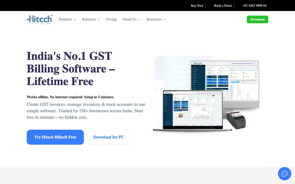 Hitech BillSoft website homepage screenshot