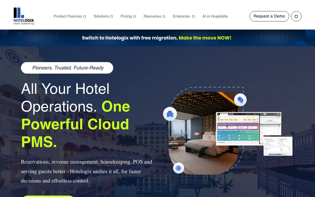 Hotelogix website homepage screenshot