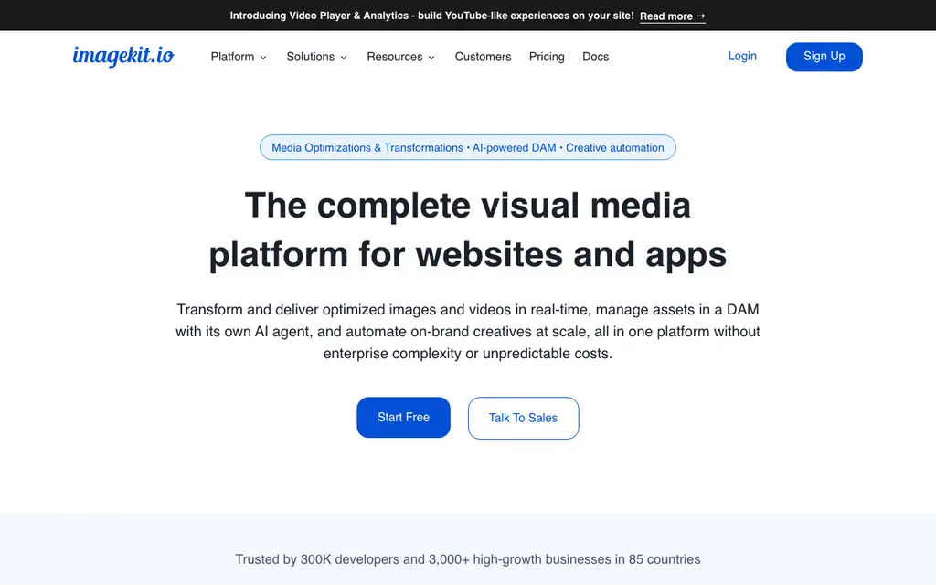 ImageKit website homepage screenshot