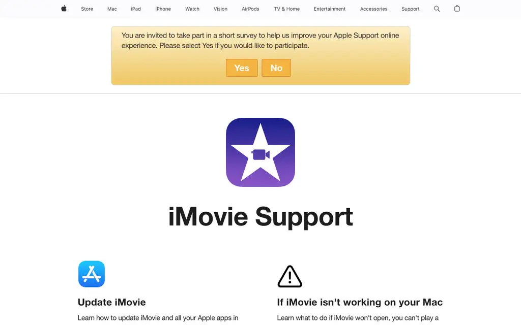 iMovie website homepage screenshot