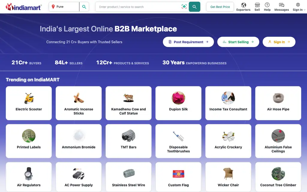 IndiaMART website homepage screenshot
