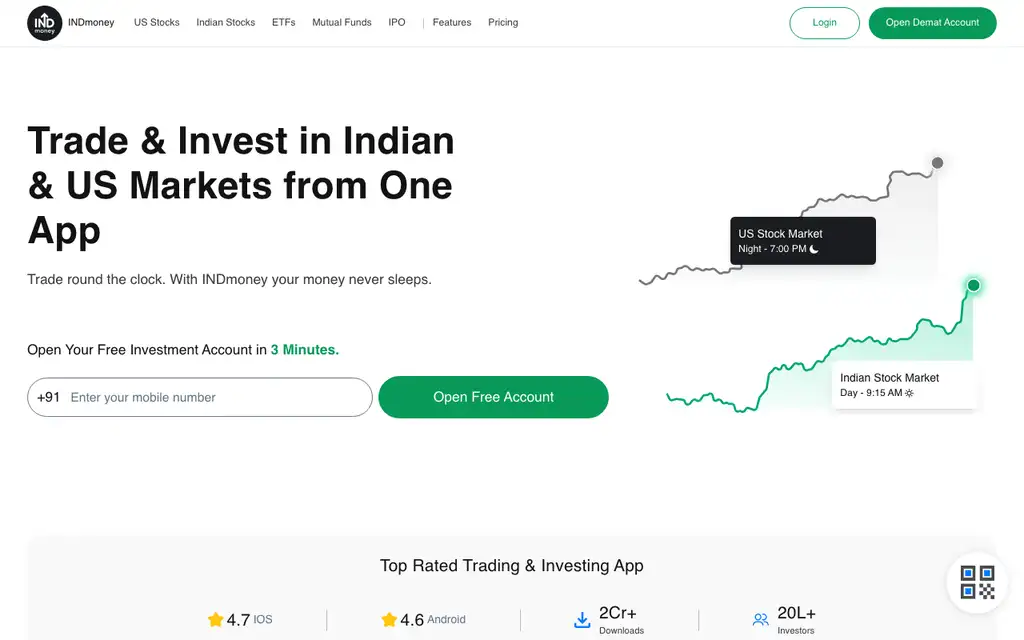 INDmoney website homepage screenshot