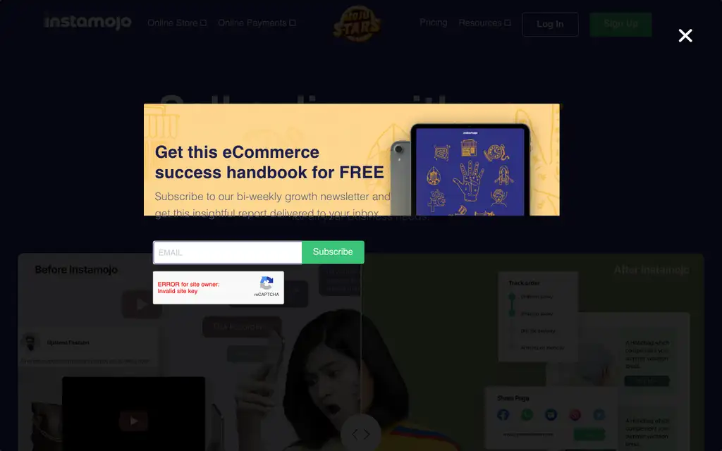 Instamojo Subscriptions website homepage screenshot