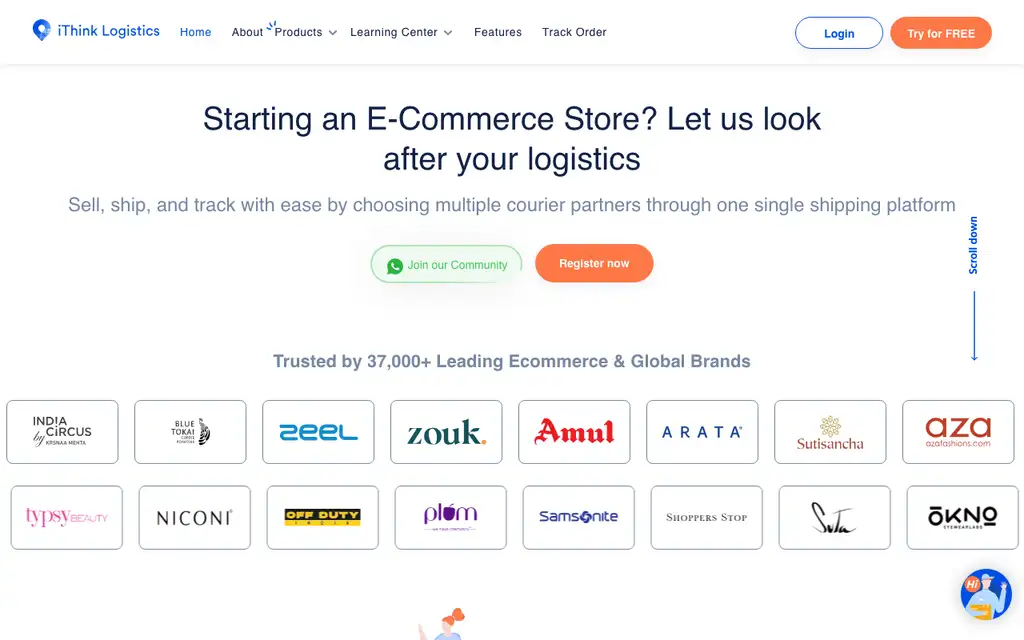 iThink Logistics website homepage screenshot