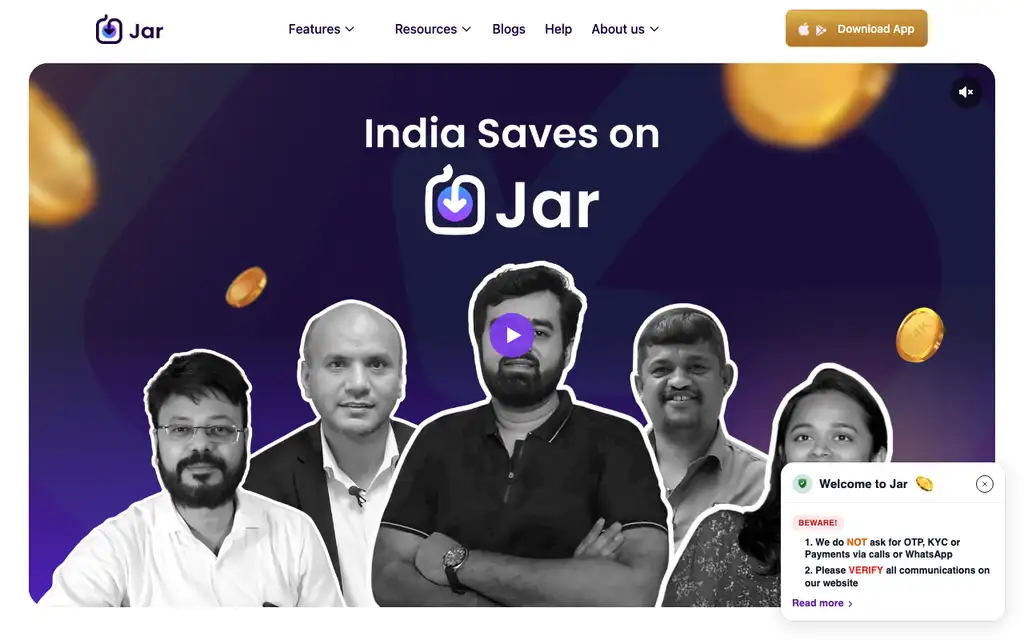 Jar website homepage screenshot