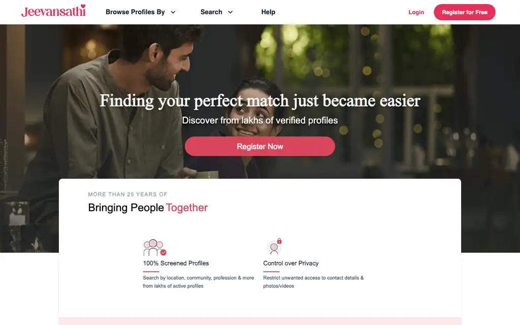 Jeevansathi website homepage screenshot