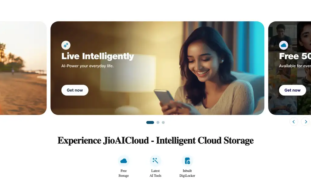 JioCloud website homepage screenshot