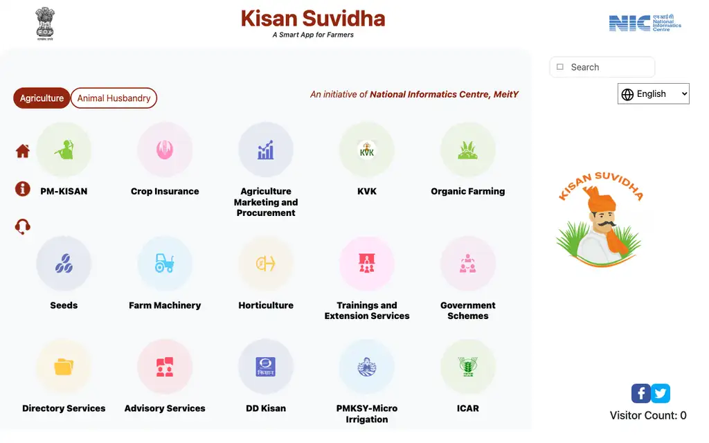 Kisan Suvidha website homepage screenshot