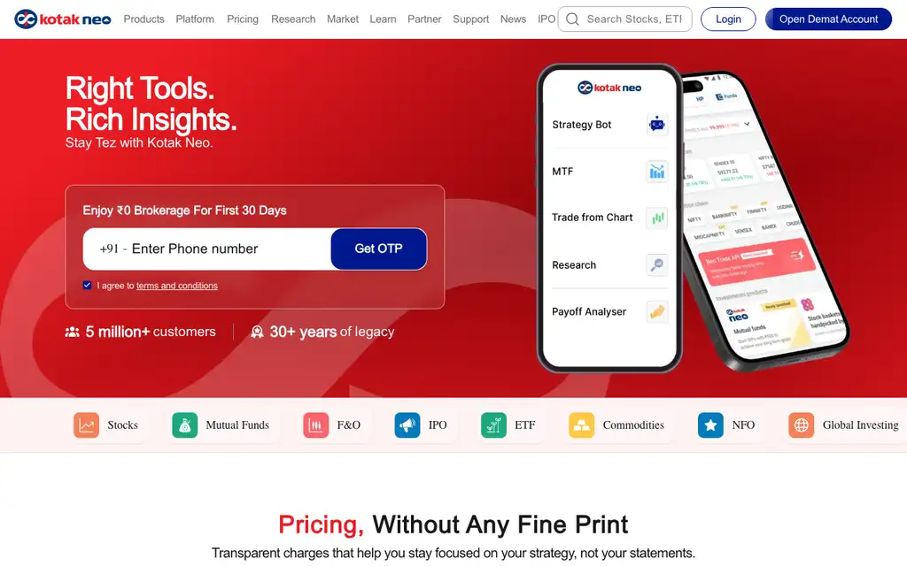 Kotak Securities website homepage screenshot