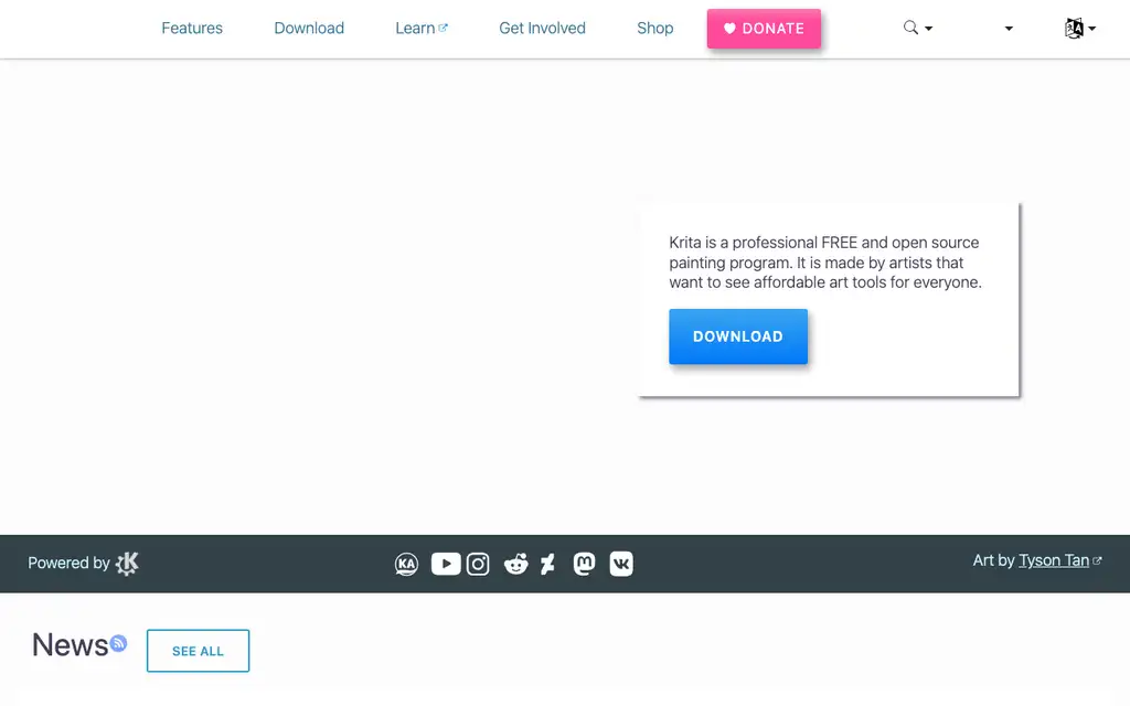 Krita website homepage screenshot