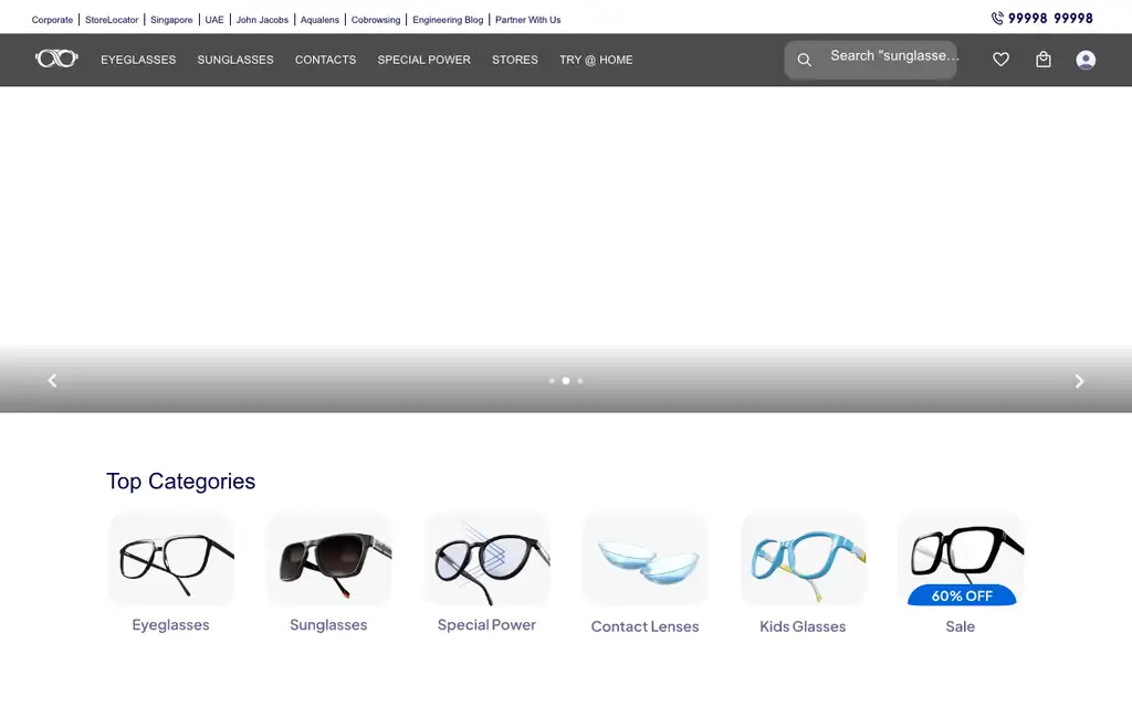Lenskart website homepage screenshot
