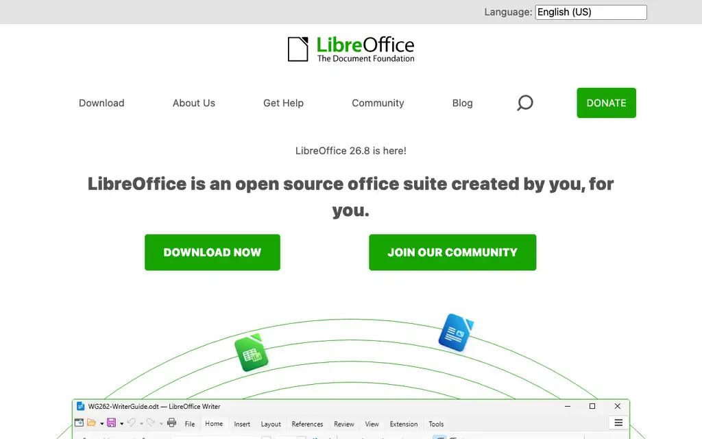 LibreOffice website homepage screenshot