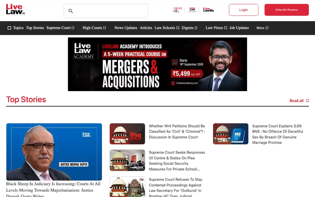 LiveLaw website homepage screenshot