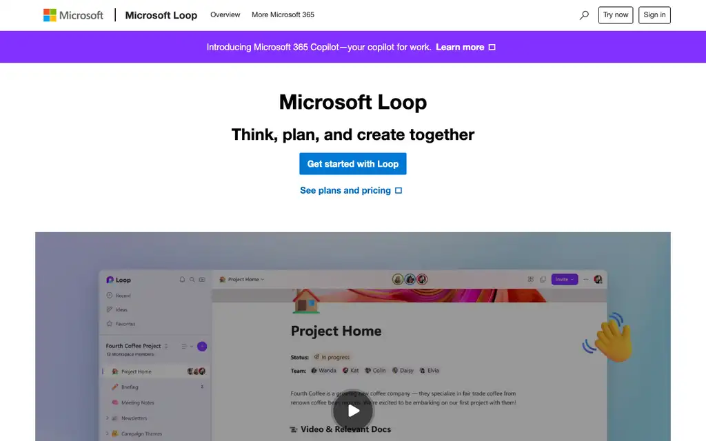 Loop by Microsoft website homepage screenshot