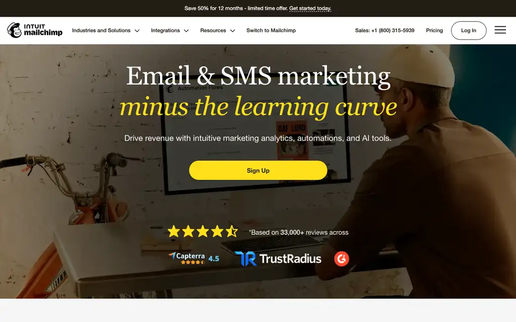Mailchimp website homepage screenshot