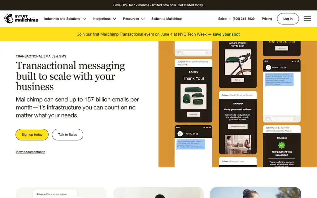 Mailchimp Transactional website homepage screenshot