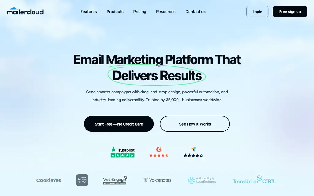 Mailercloud website homepage screenshot