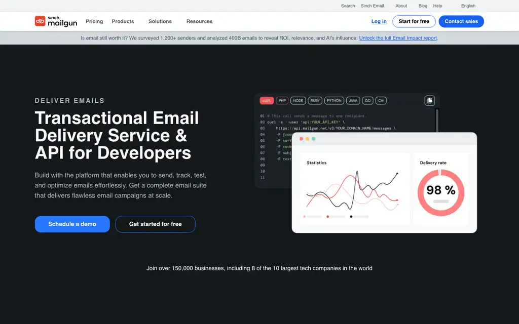 Mailgun website homepage screenshot
