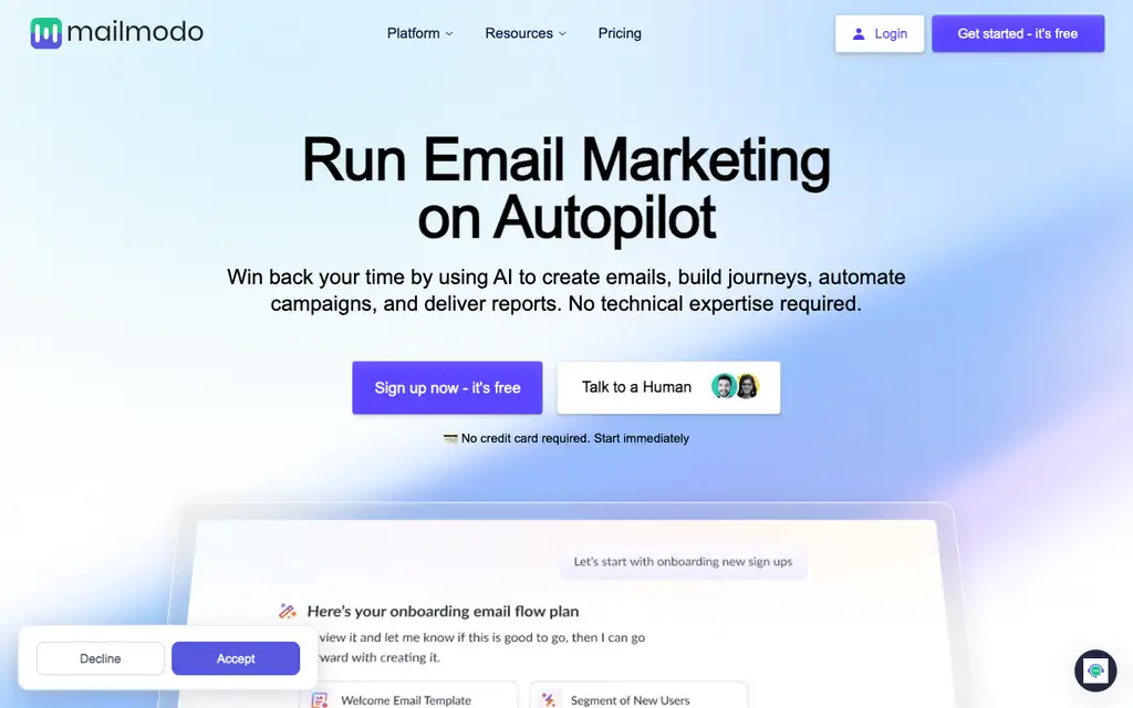 Mailmodo website homepage screenshot