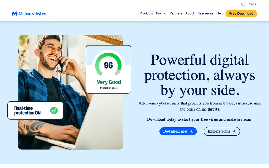 Malwarebytes website homepage screenshot