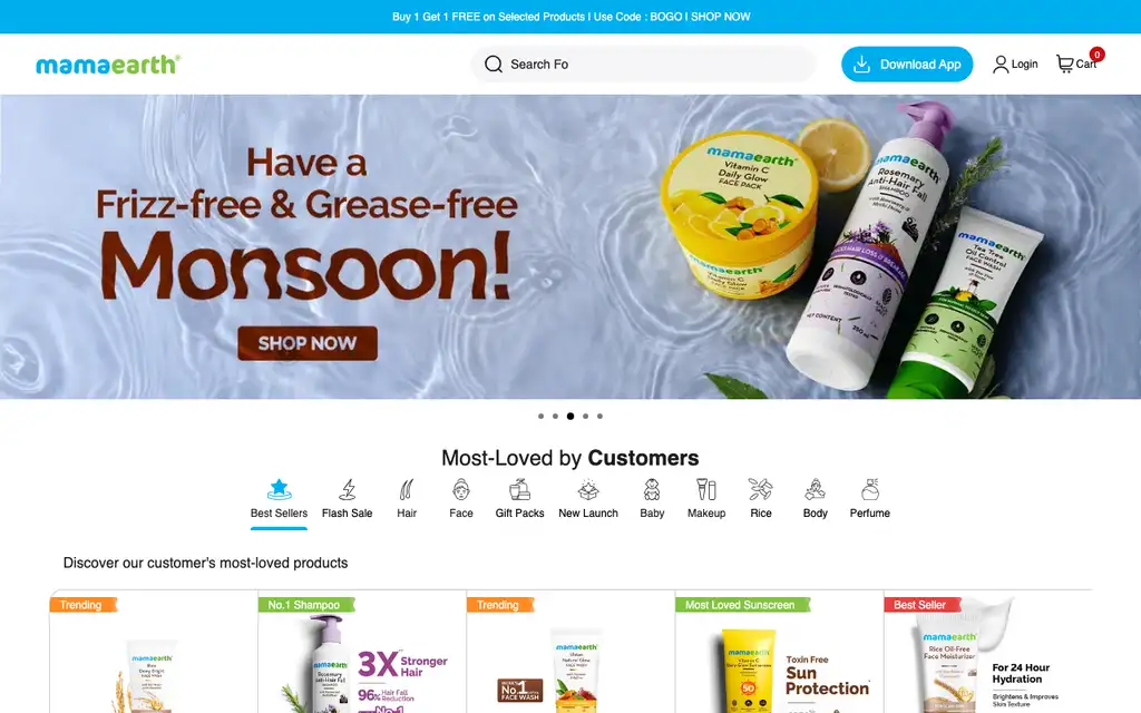 Mamaearth website homepage screenshot