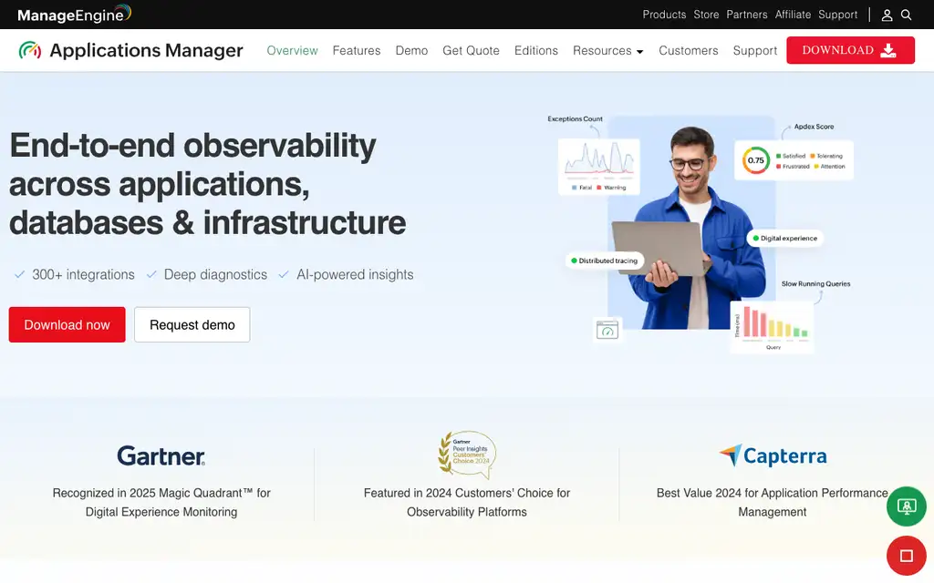 ManageEngine Applications Manager website homepage screenshot