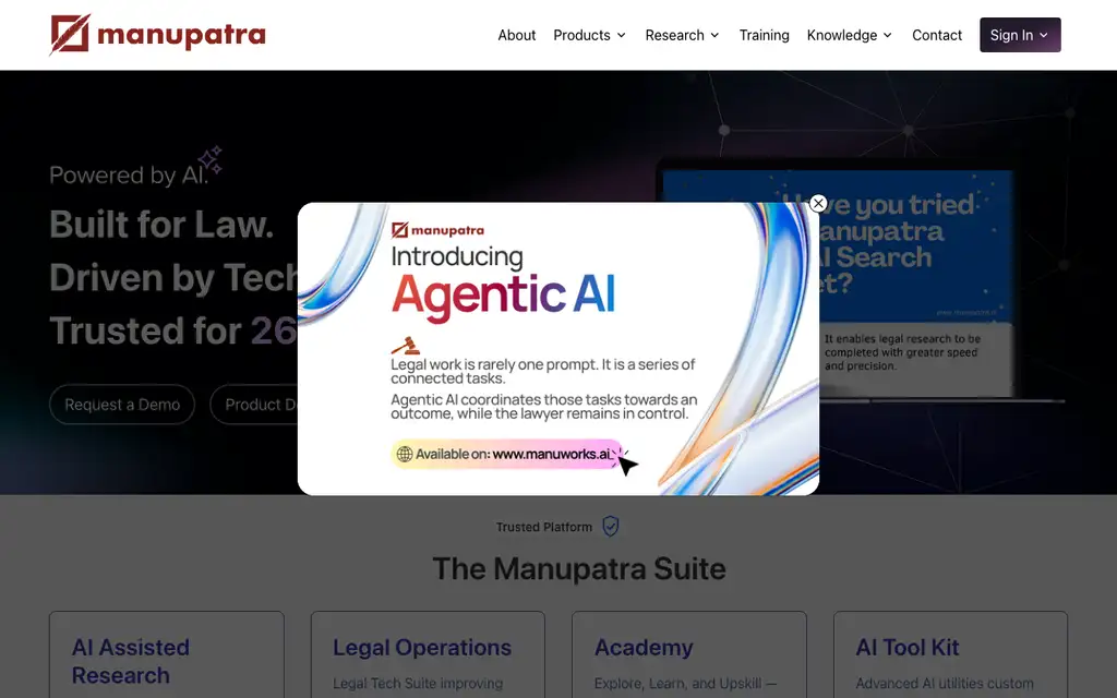 Manupatra website homepage screenshot