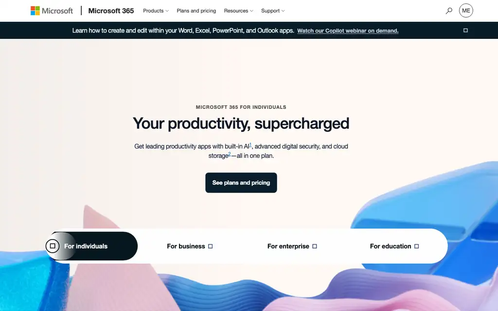 Microsoft 365 website homepage screenshot