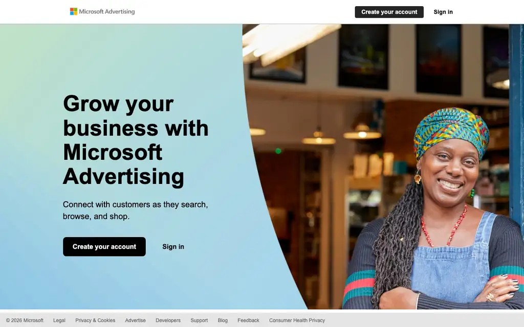 Microsoft Advertising website homepage screenshot