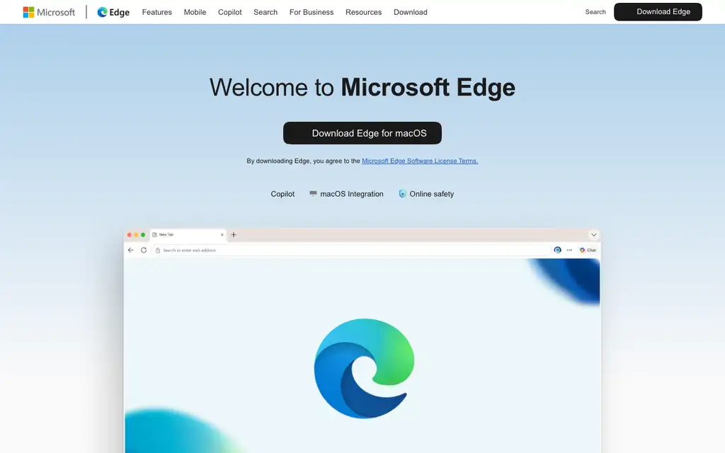 Microsoft Edge website homepage screenshot