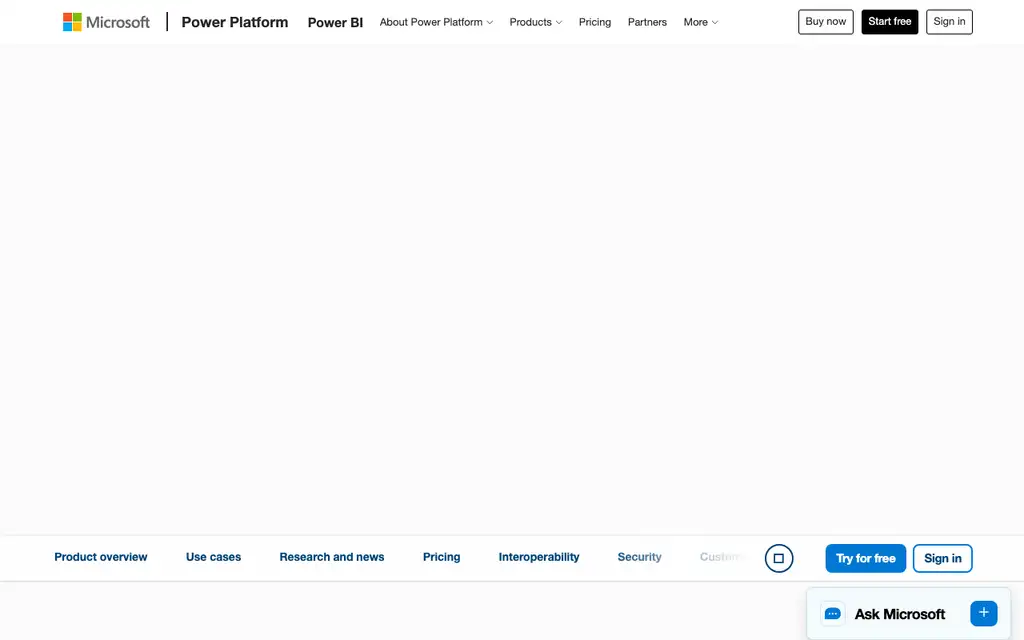 Microsoft Power BI website homepage screenshot