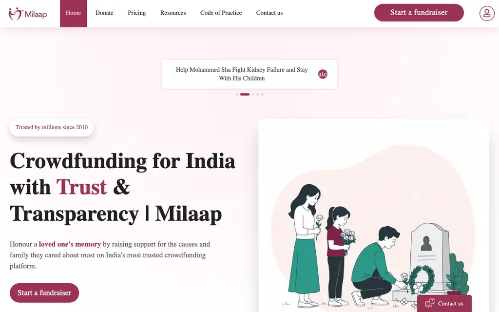 Milaap website homepage screenshot