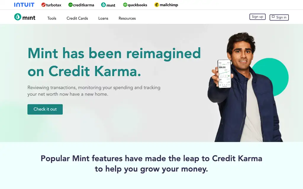 Mint by Intuit website homepage screenshot