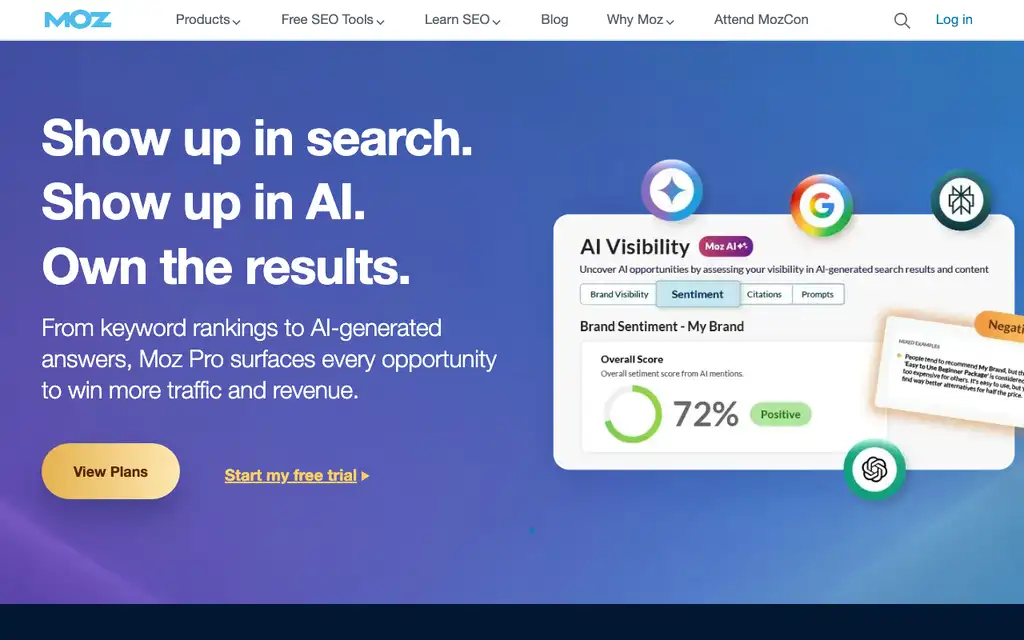 Moz Pro website homepage screenshot