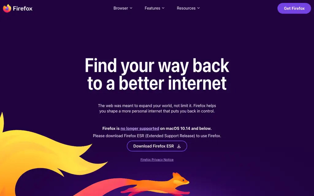 Mozilla Firefox website homepage screenshot