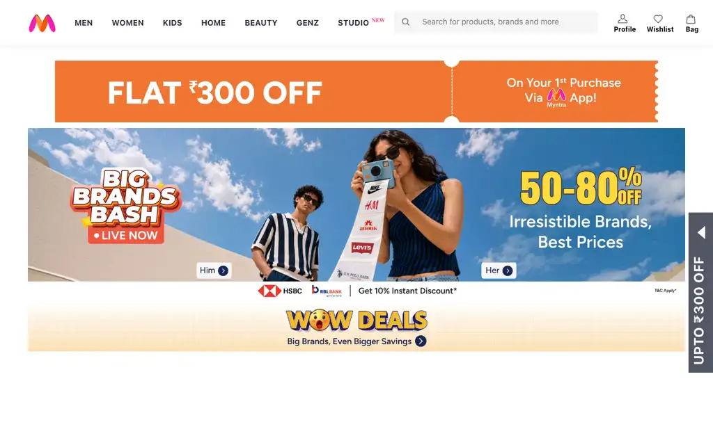 Myntra website homepage screenshot