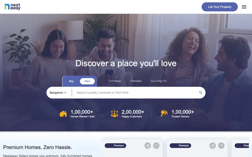 Nestaway website homepage screenshot