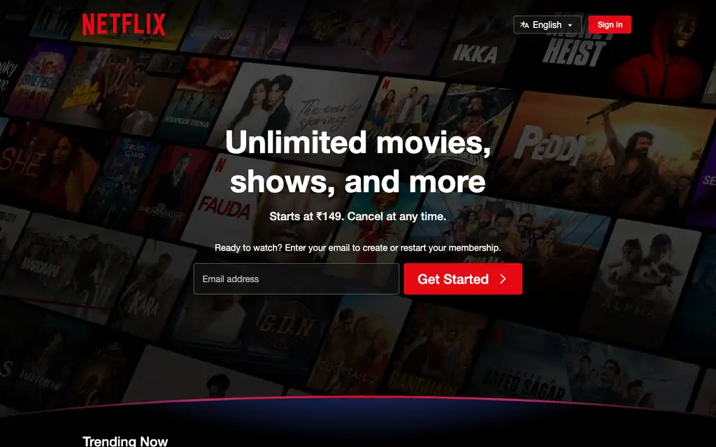 Netflix website homepage screenshot