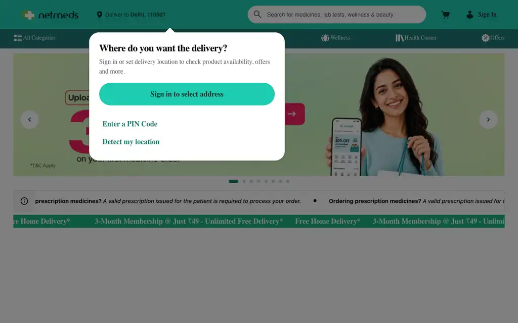 Netmeds website homepage screenshot