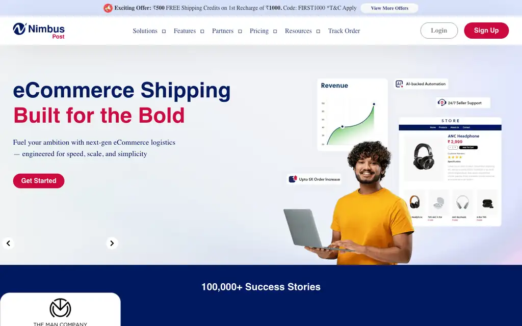 NimbusPost website homepage screenshot