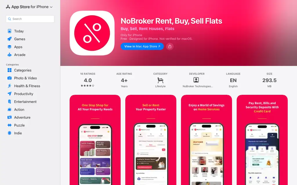 NoBroker App website homepage screenshot