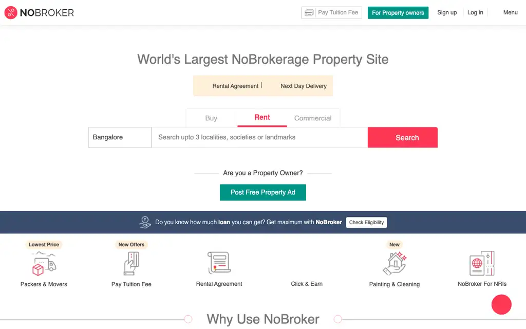 NoBroker for Owners website homepage screenshot